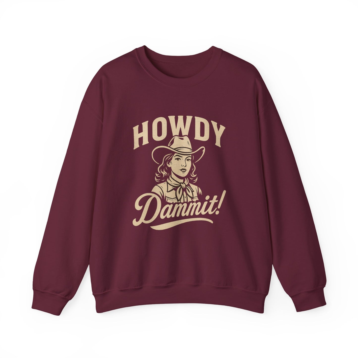 Howdy Dammit! Aggie Texas Cowgirl Unisex Cozy Sweatshirt (Gold Logo)