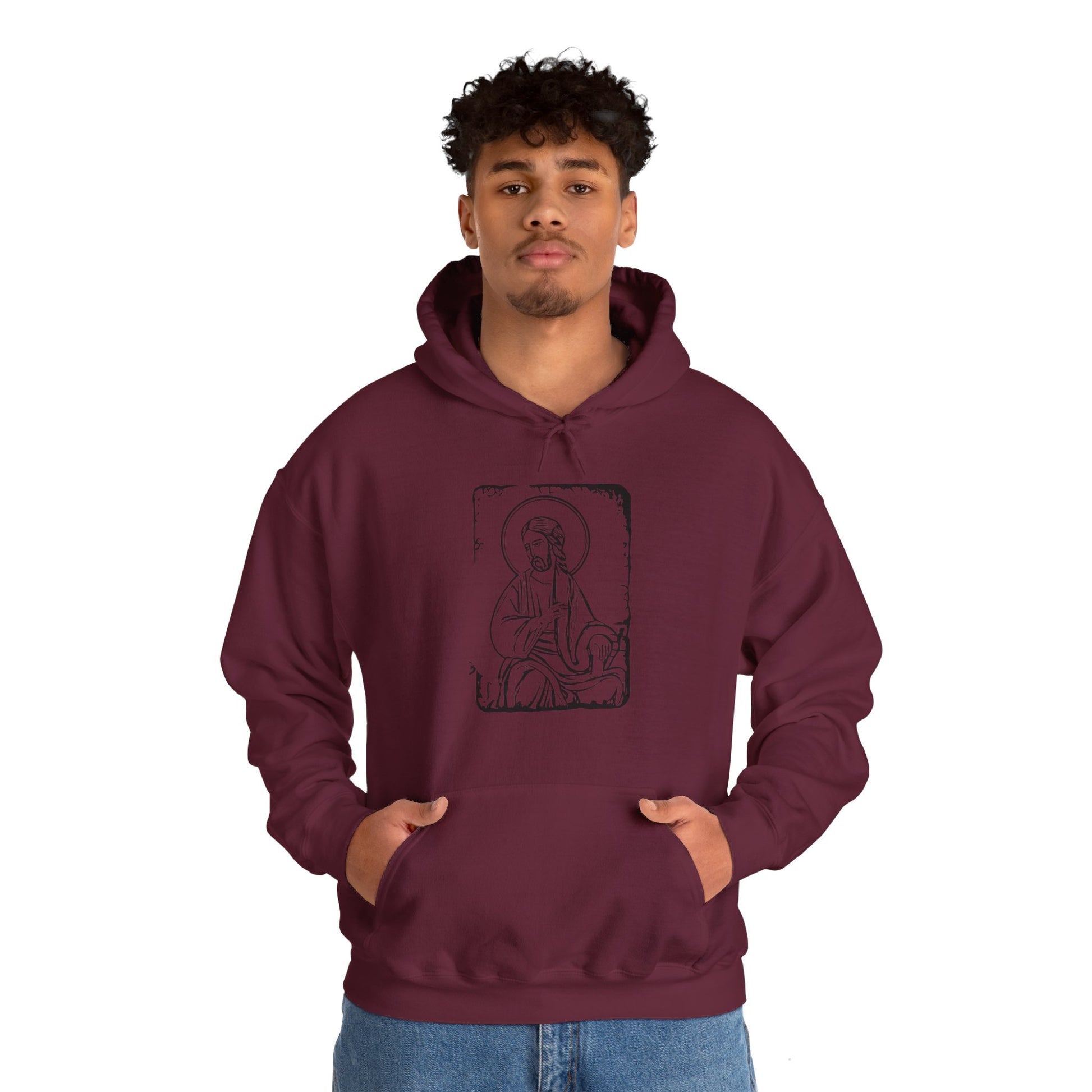 Orthodox Icon Men's Hooded Sweatshirt (Black Logo) - Sweet Baby Jeez Teez