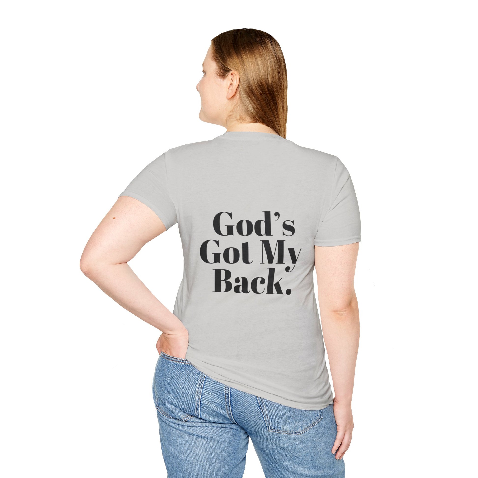 God's Got My Back Women's Relaxed/Plus Tshirt (Black Back Logo) - Sweet Baby Jeez Teez