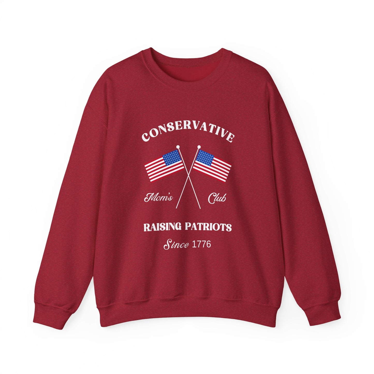 Conservative Mom's Club Crewneck Sweatshirt - Raising Patriots Since 1776 (White Logo)
