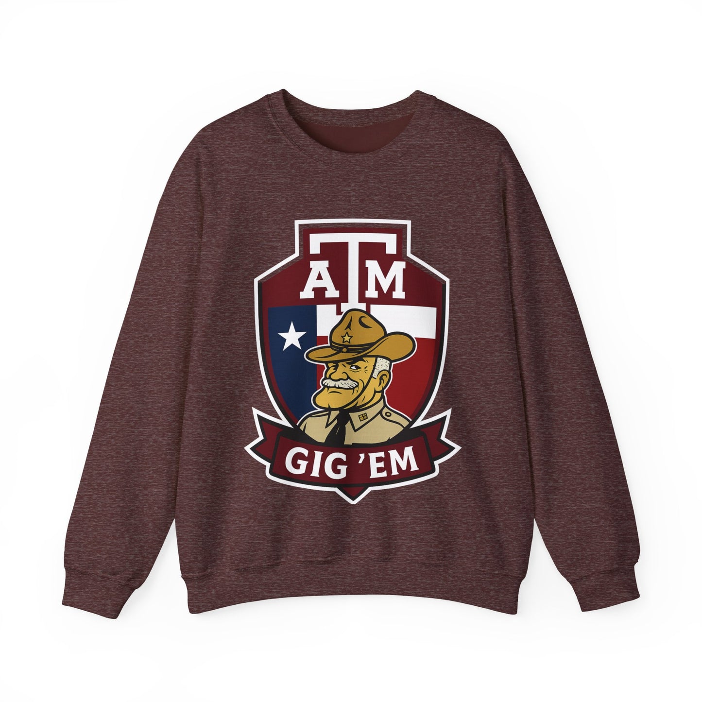 Gig 'Em Aggies Old Sarge Crest Texas A&M Soft Cozy Sweatshirt (Texas Flag Logo 1)