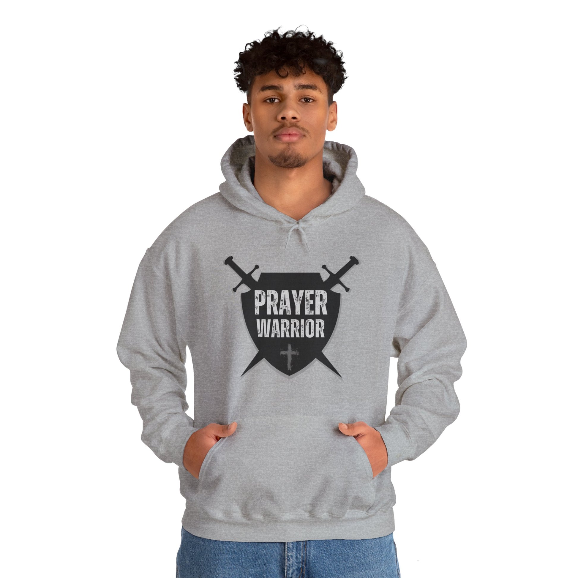 Prayer Warrior Shield Men's Hoodie (Black Logo) - Sweet Baby Jeez Teez