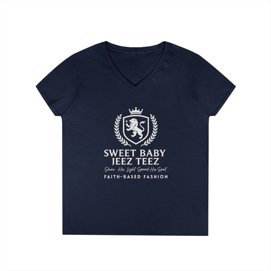 Sweet Baby Jeez Teez Faith-Based Fashion Semi-Fitted Women's V-Neck Tshirt