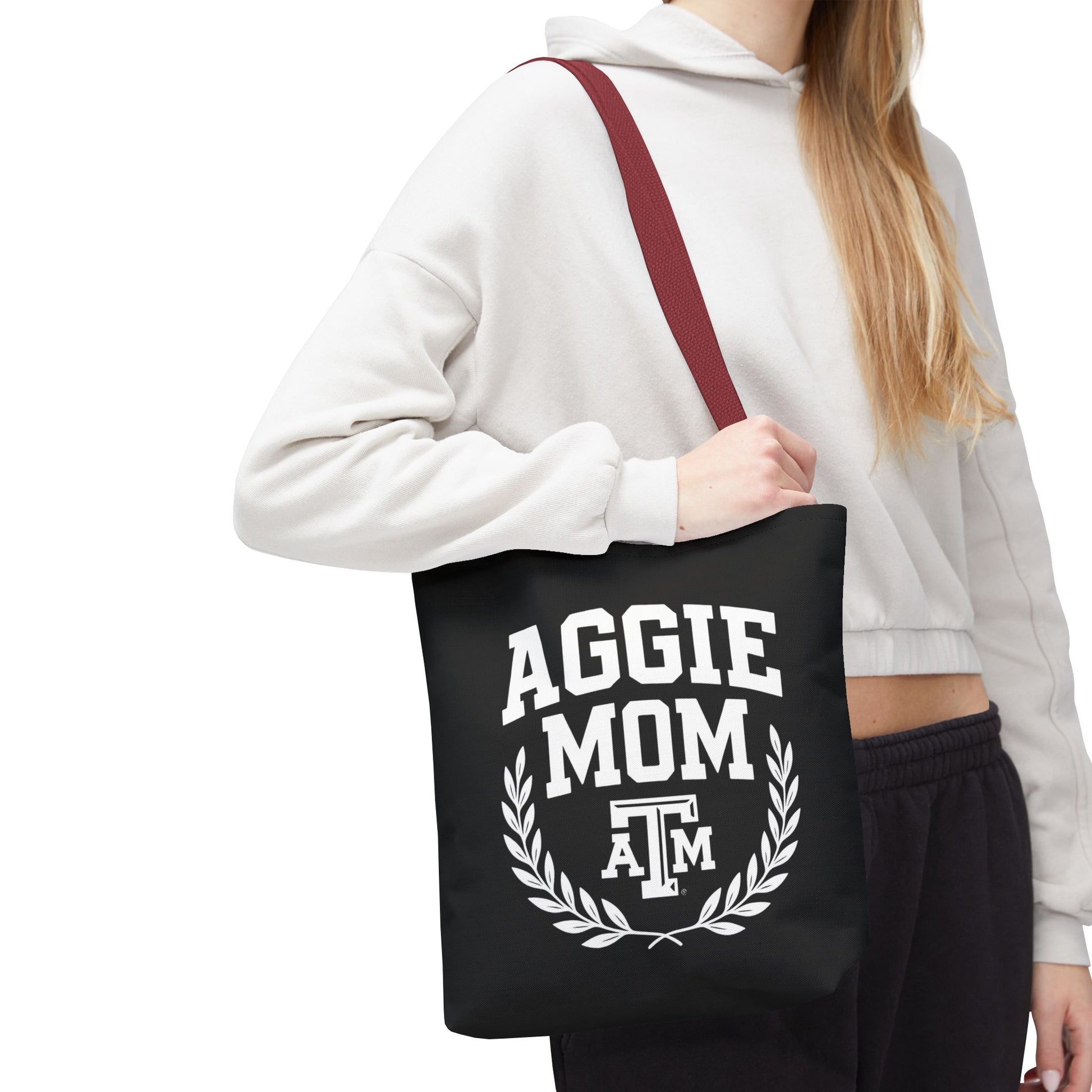 "Aggie Mom" Tote Bag - Multiple Sizes, Different Color Straps - Sweet Baby Jeez Teez