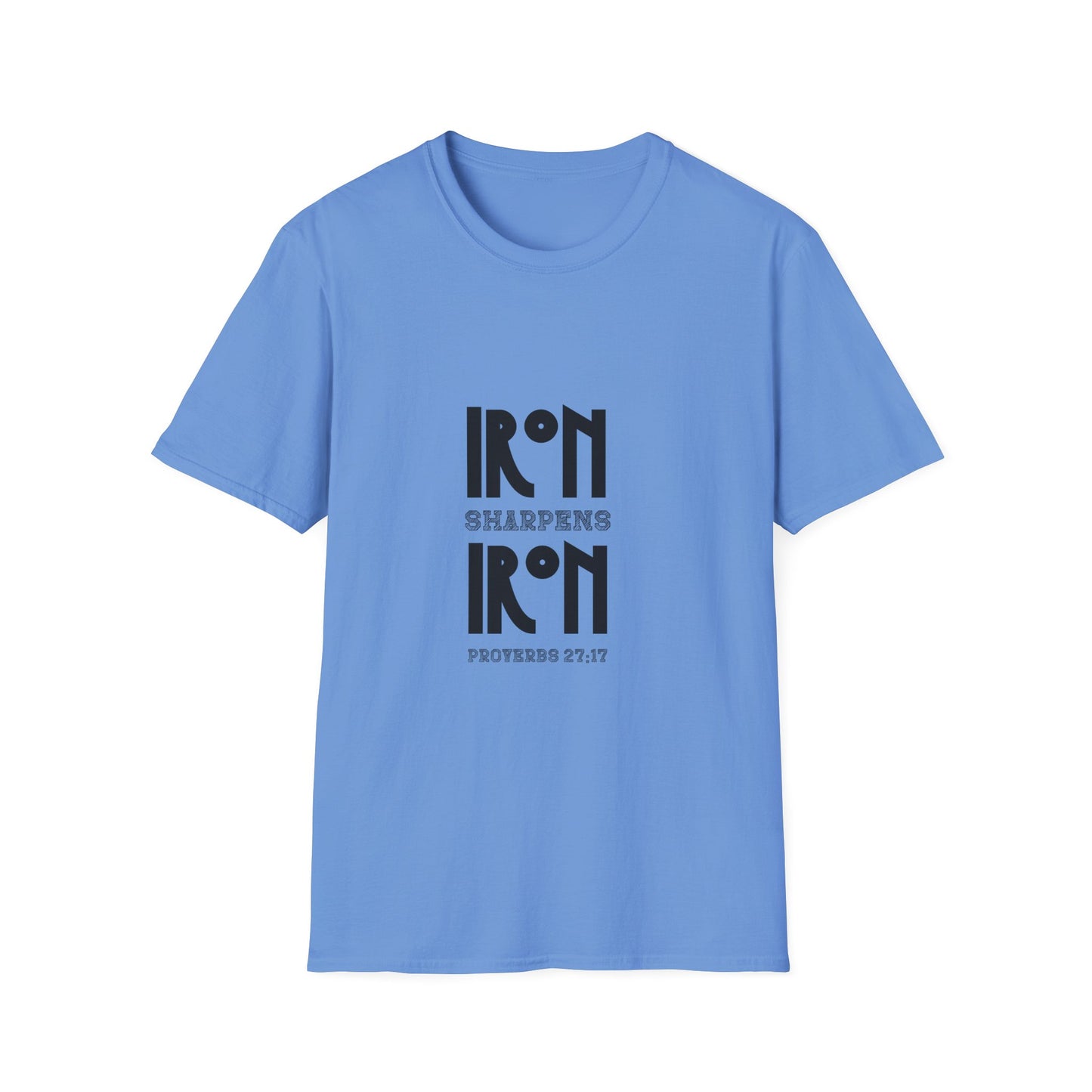 "Iron Sharpens Iron" Bible Verse Christian Inspirational Softstyle Tshirt (Black Logo)