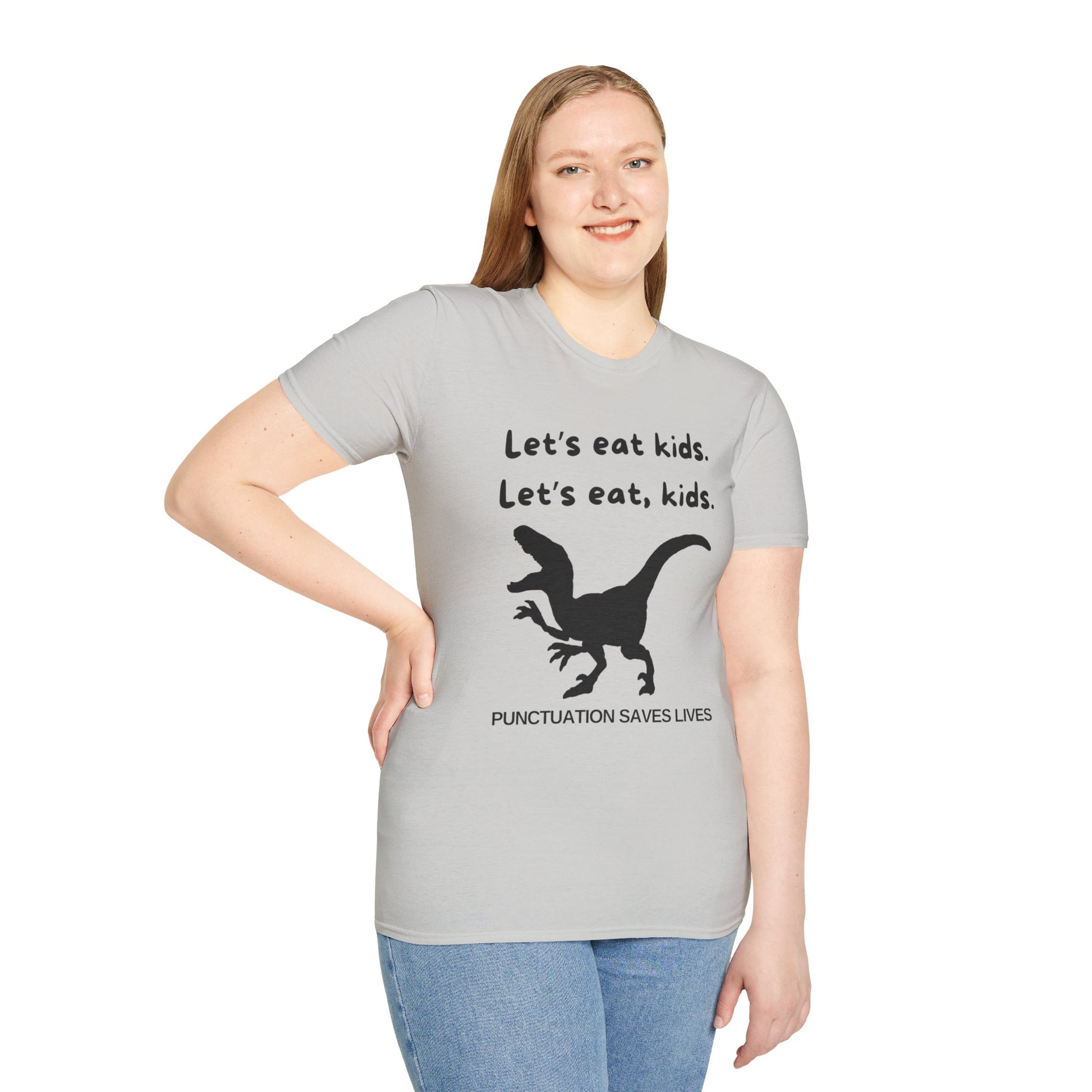 Lets Eat Kids Womens Relaxed/Plus Tshirt (Black Logo) - Sweet Baby Jeez Teez