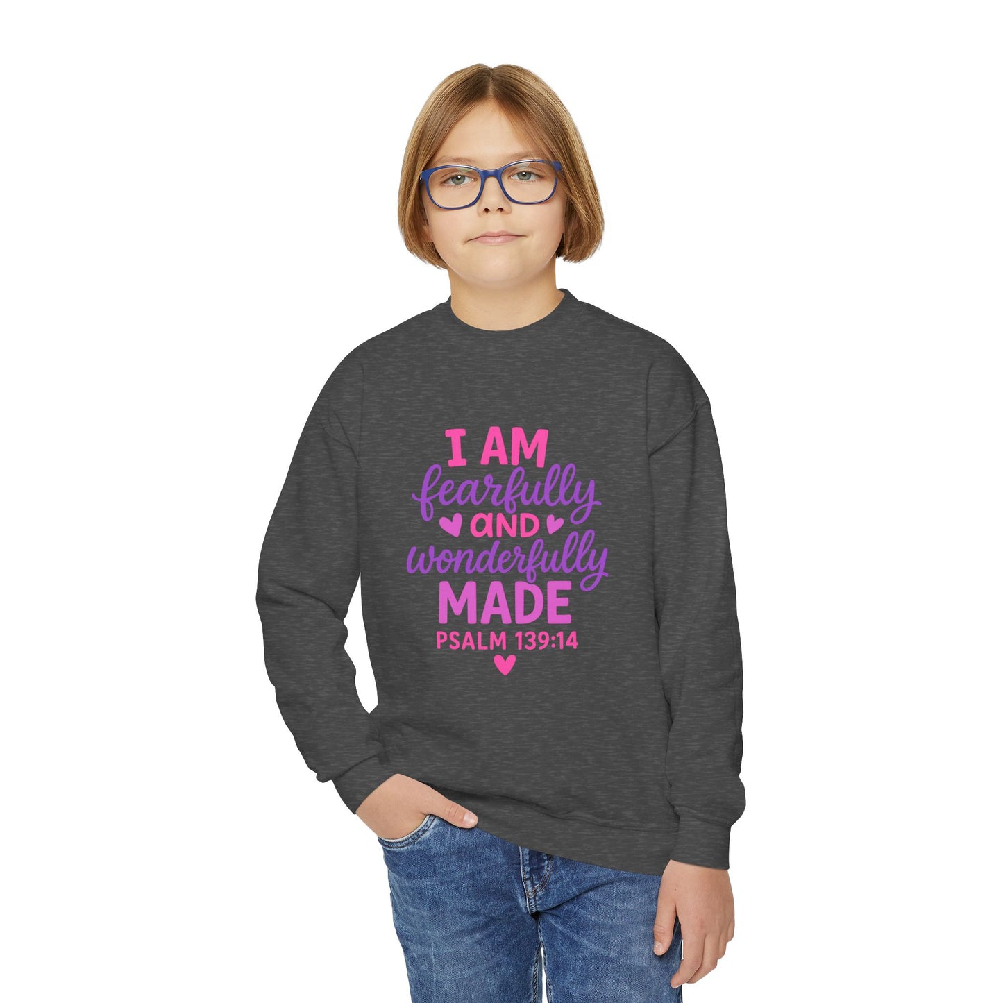 "Wonderfully Made" Christian Bible Verse Girls Sweatshirt
