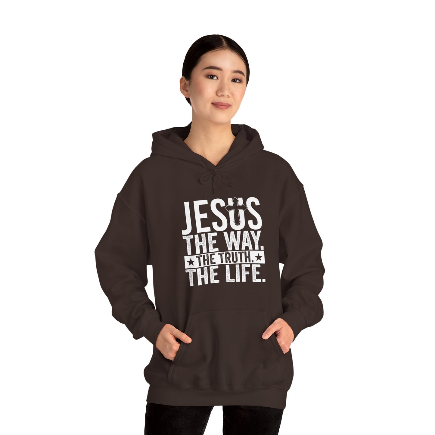 "Jesus The Way, The Truth, The Life" Heavy Fleece Unisex Hoodie (White Logo)
