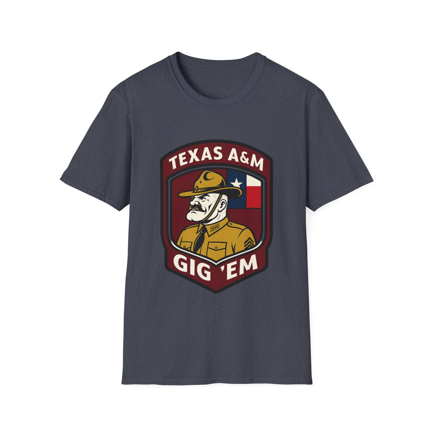 Gig 'Em Aggies Old Sarge Crest Soft Relaxed Tshirt (Texas Flag Logo 2)