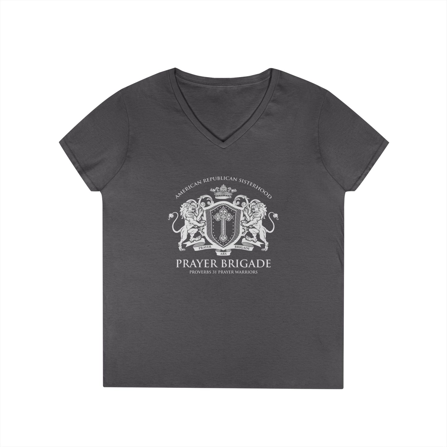 ARS Prayer Brigade Ladies' V-Neck T-Shirt (Light Gray with Light Gray Logo)