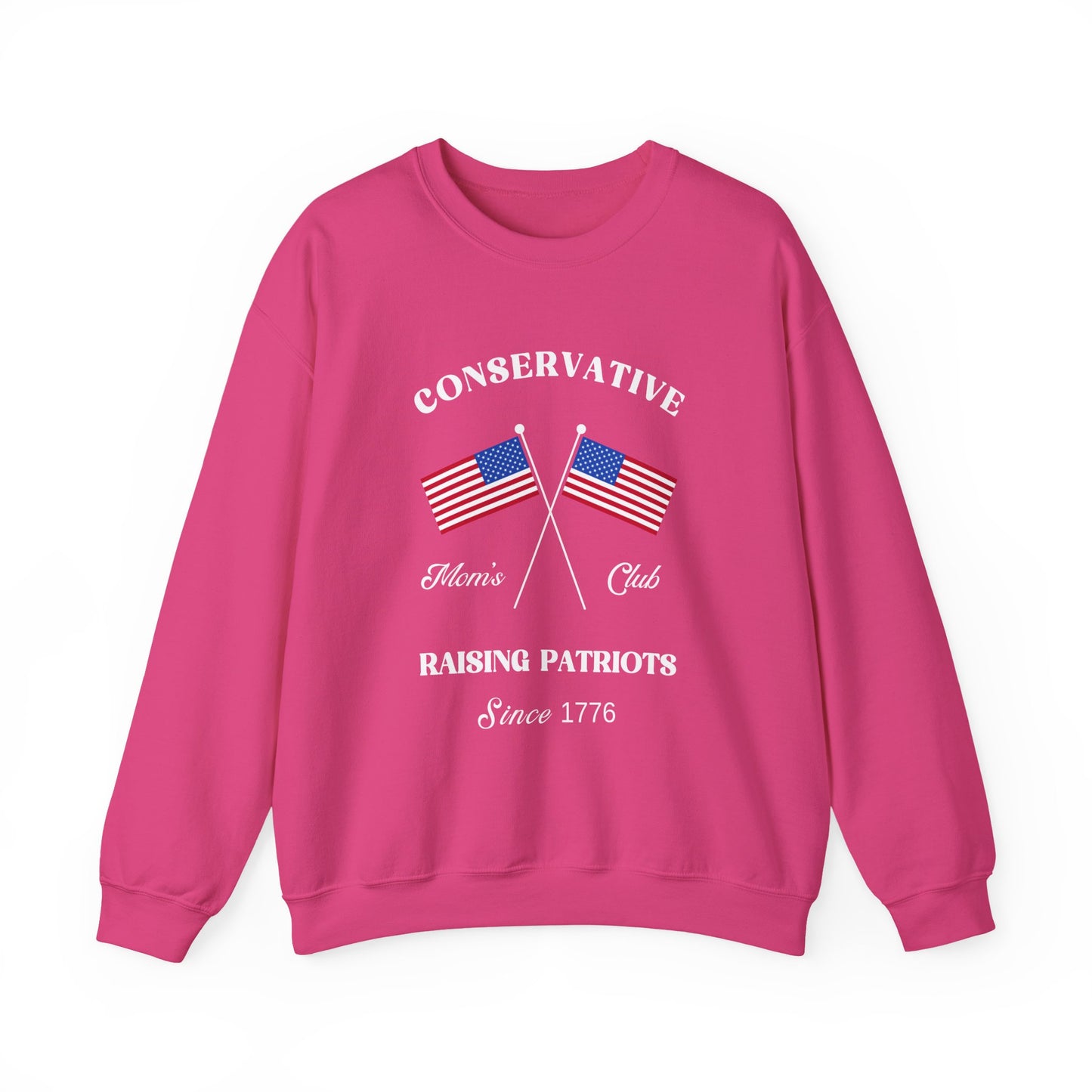 Conservative Mom's Club Crewneck Sweatshirt - Raising Patriots Since 1776 (White Logo)