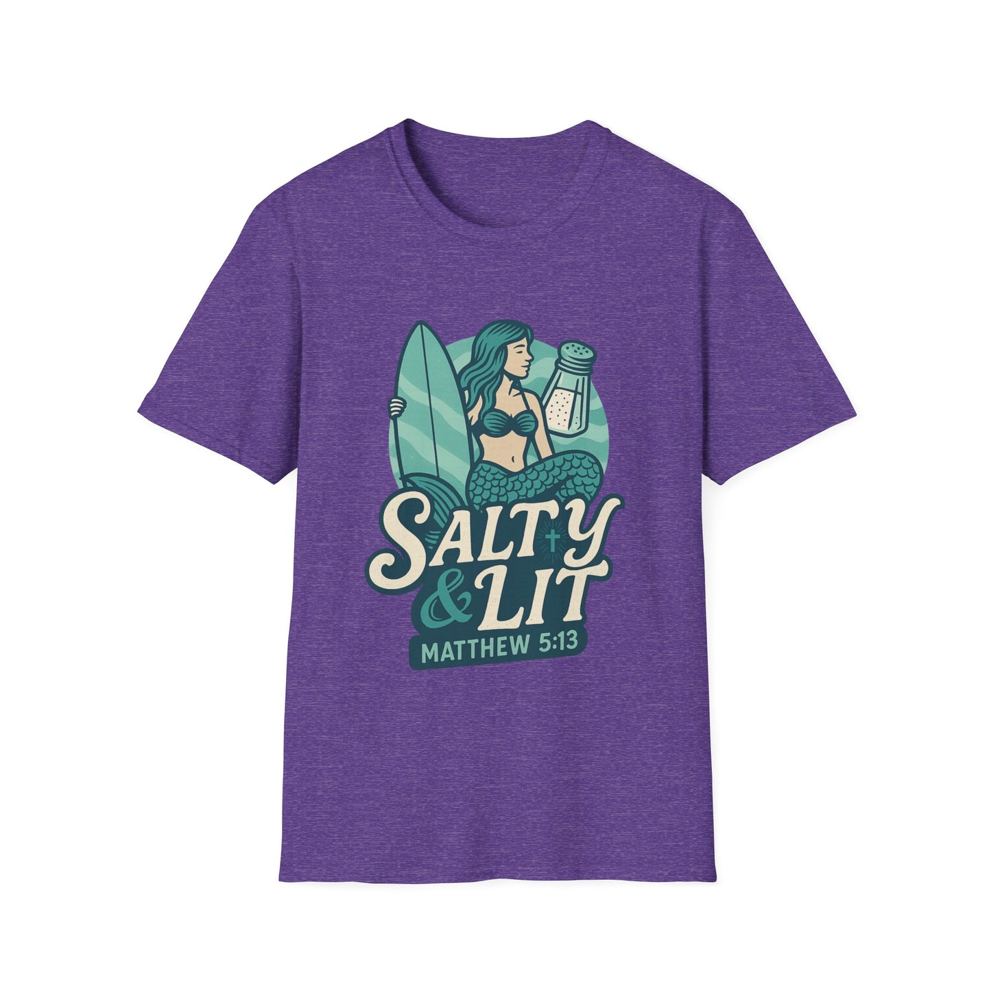 "Salty & Lit" Mermaid Matthew 5:13 Bible Verse Christian Women's Softstyle Tshirt