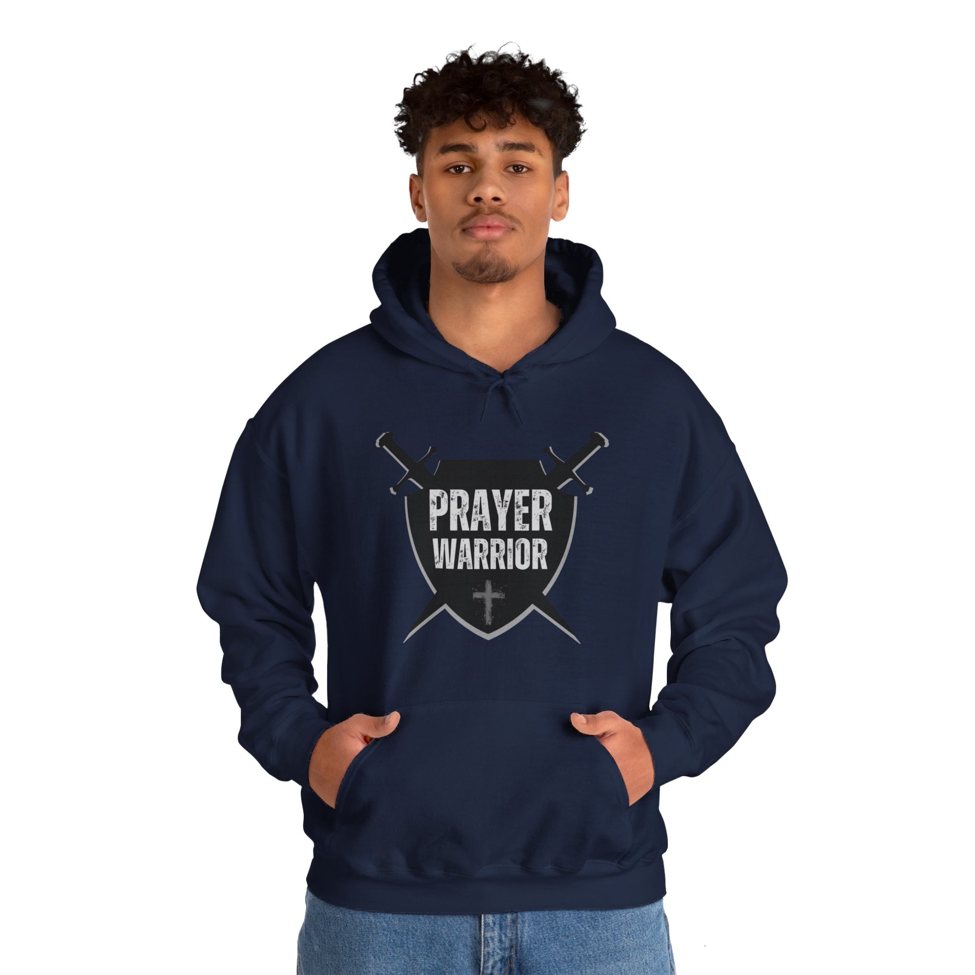 Prayer Warrior Shield Men's Hoodie (Black Logo) - Sweet Baby Jeez Teez