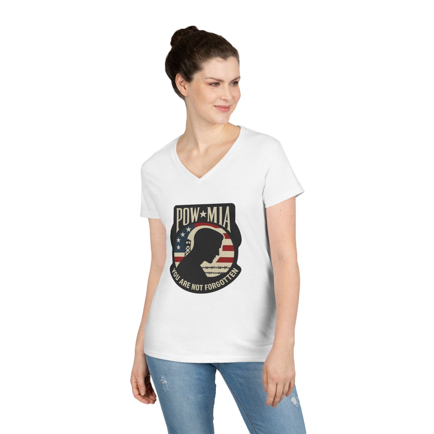 "POW MIA You are not Forgotten" Military Support Women's V-Neck T-Shirt