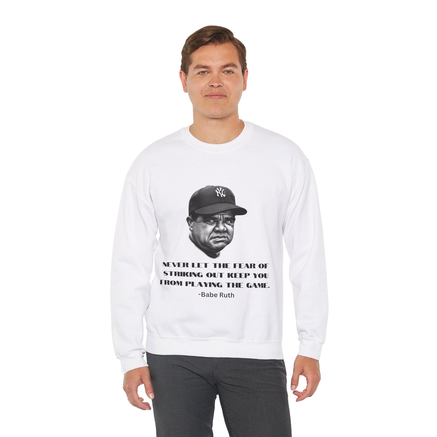 Strike Out Babe Ruth Men's Crewneck Sweatshirt (IW Grayscale Logo) - Sweet Baby Jeez Teez