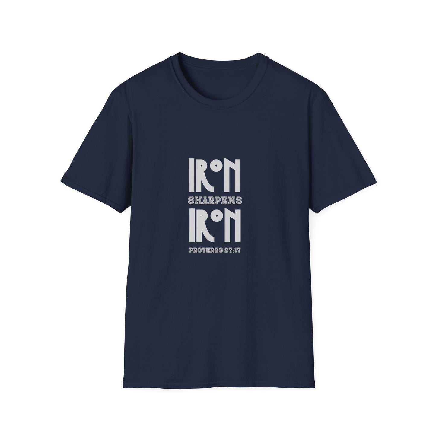 "Iron Sharpens Iron" Bible Verse Christian Inspirational Softstyle Tshirt (Gray Logo)