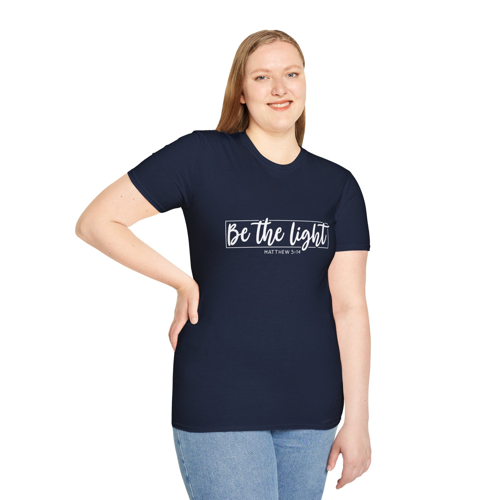 Be the Light Womens Relaxed/Plus Tshirt (White Logo) - Sweet Baby Jeez Teez