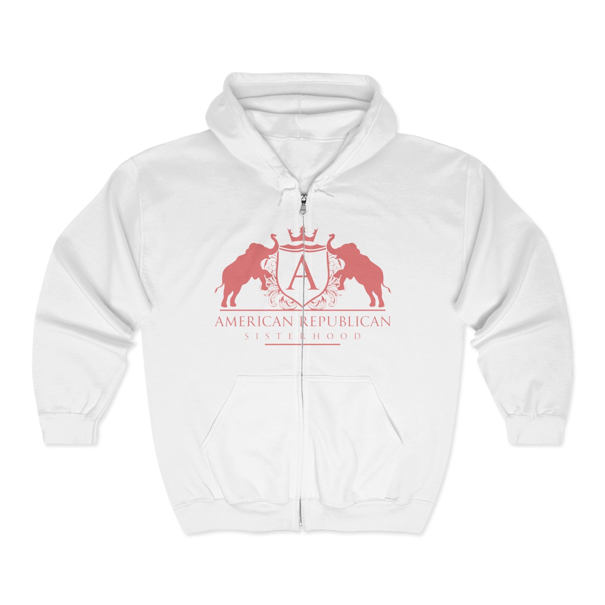 ARS Full Zip Hoodie (White with Coral Logo) - Sweet Baby Jeez Teez