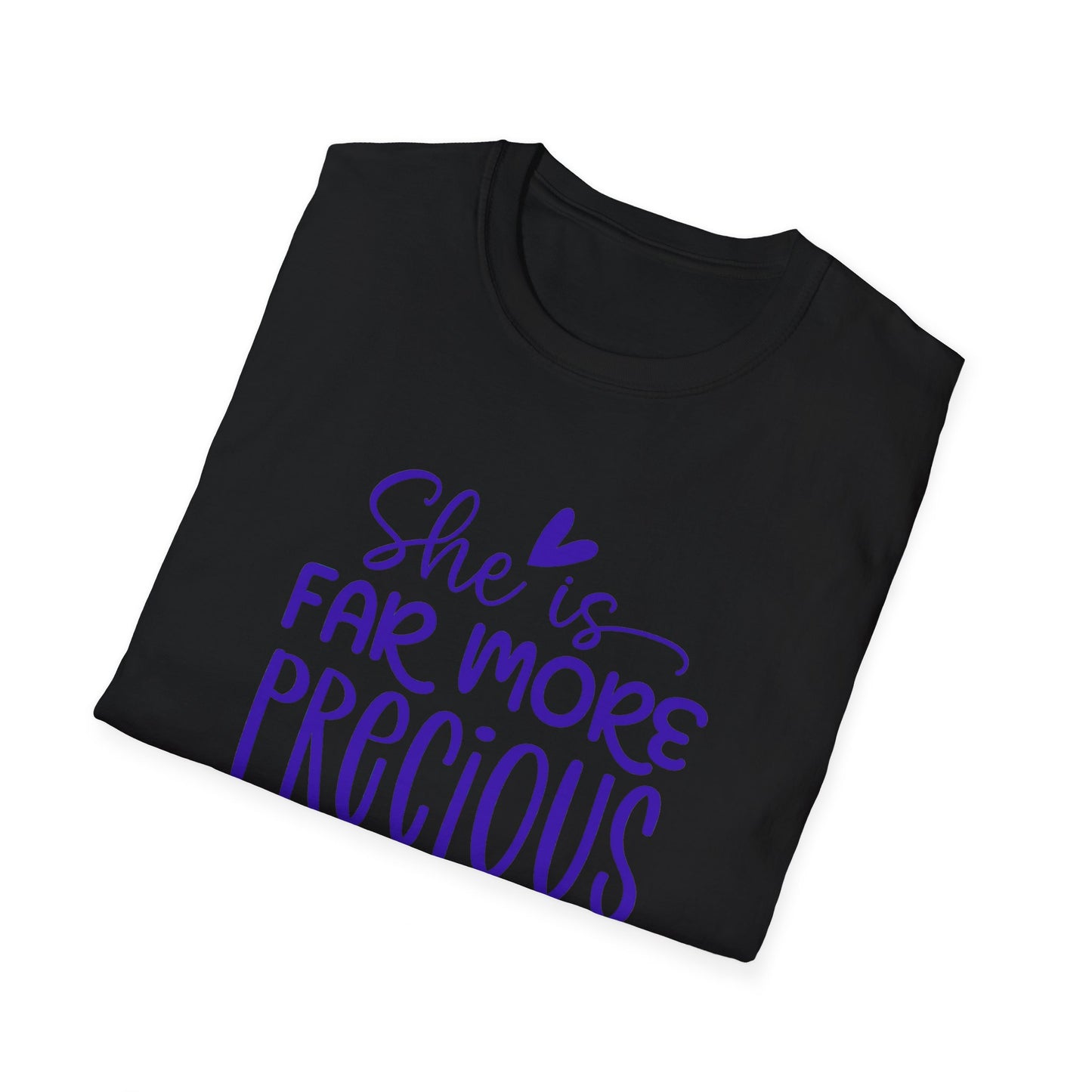 Far More Precious Women's Relaxed/Plus Tshirt (Cobalt Logo) - Sweet Baby Jeez Teez