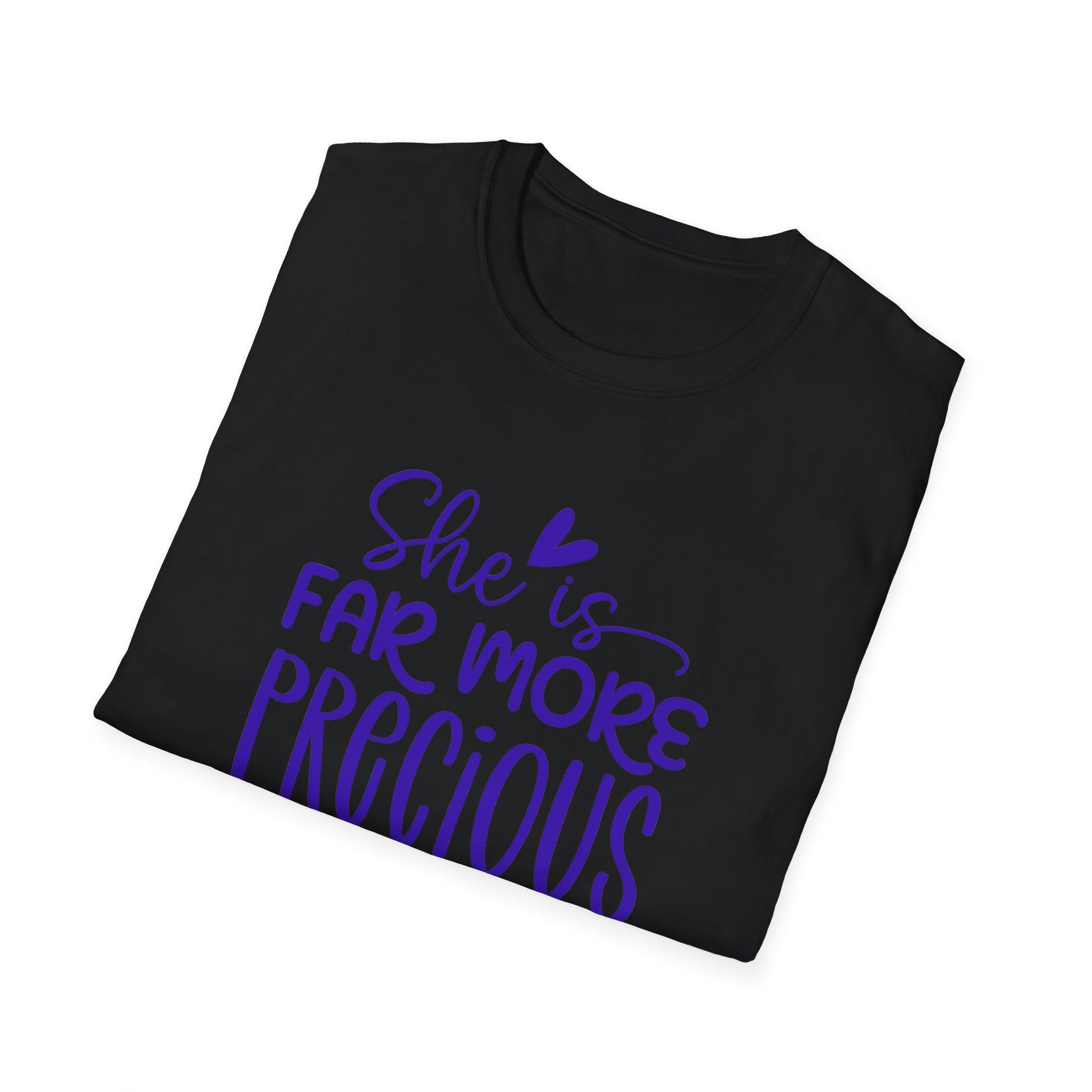 Far More Precious Women's Relaxed/Plus Tshirt (Cobalt Logo) - Sweet Baby Jeez Teez