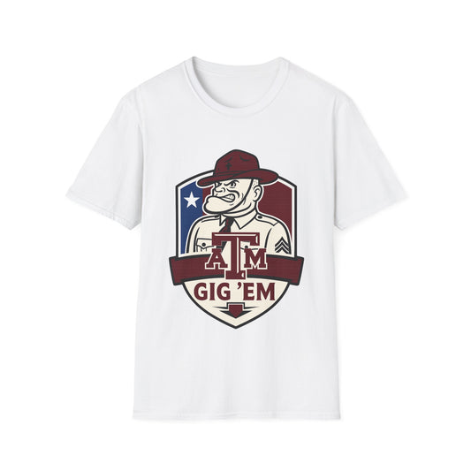 Gig 'Em Aggies Old Sarge Crest Soft Relaxed Tshirt (Texas Flag Logo 3)