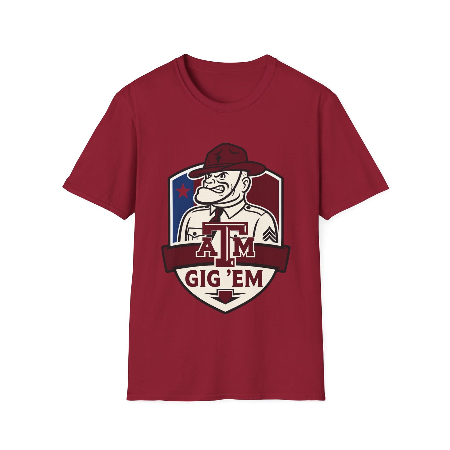 Gig 'Em Aggies Old Sarge Crest Soft Relaxed Tshirt (Texas Flag Logo 3)