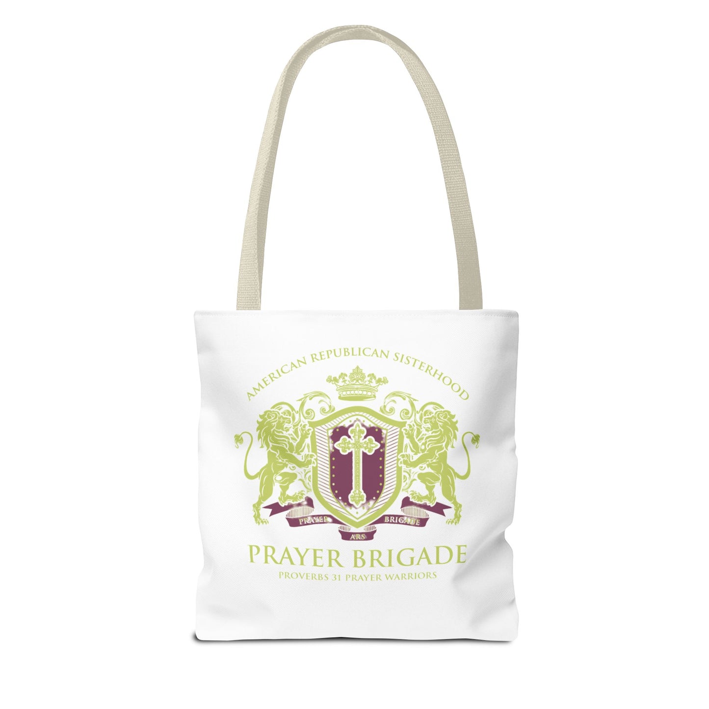 ARS Prayer Brigade Tote Bag (White with Green/Purple Logo) - Sweet Baby Jeez Teez