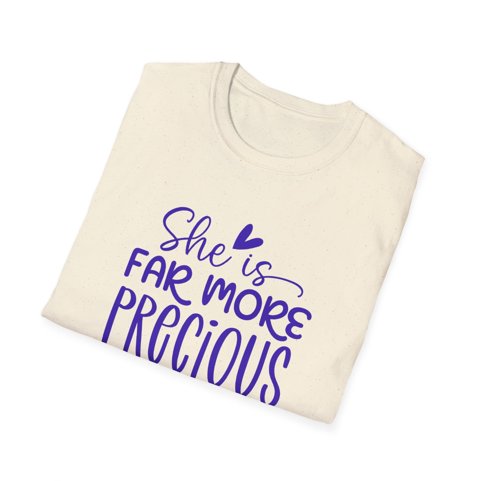 Far More Precious Women's Relaxed/Plus Tshirt (Cobalt Logo) - Sweet Baby Jeez Teez