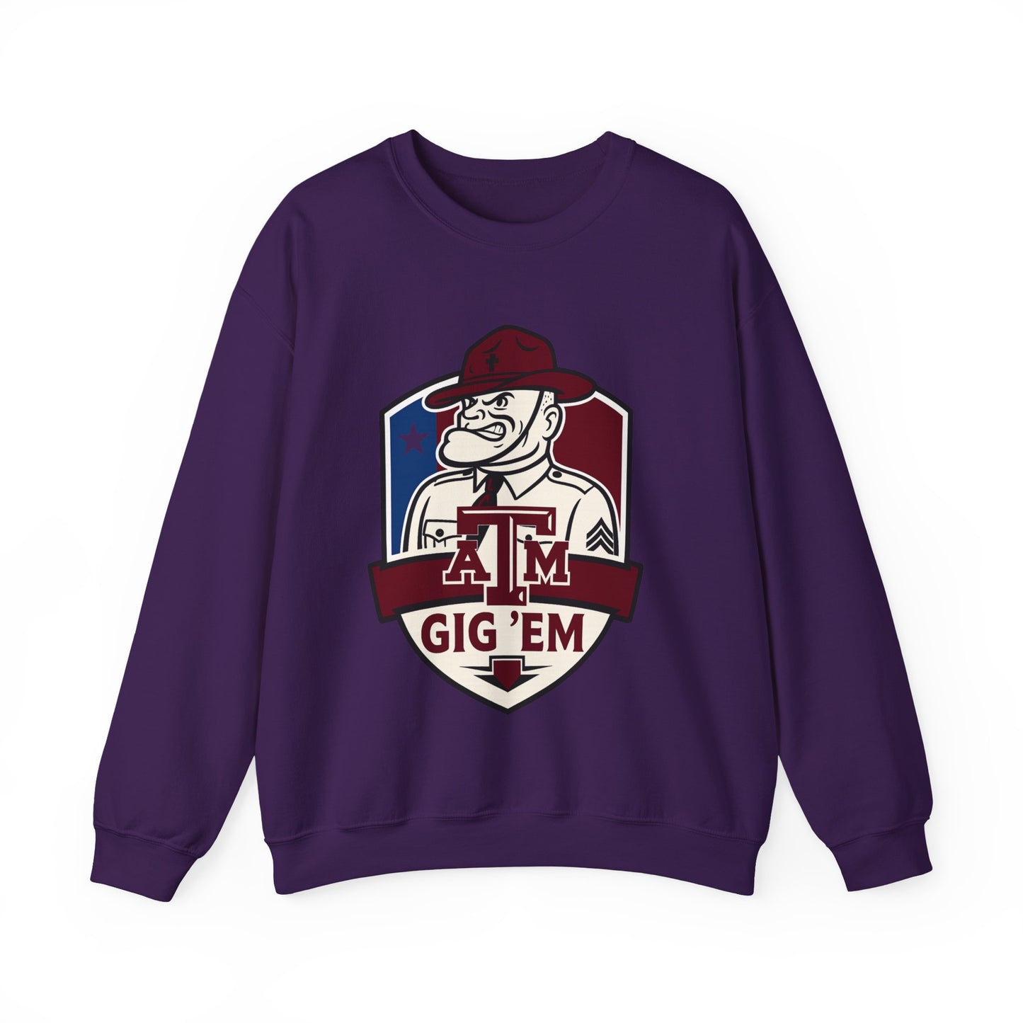 Gig 'Em Aggies Old Sarge Crest Texas A&M Soft Cozy Sweatshirt (Texas Flag Logo 2)