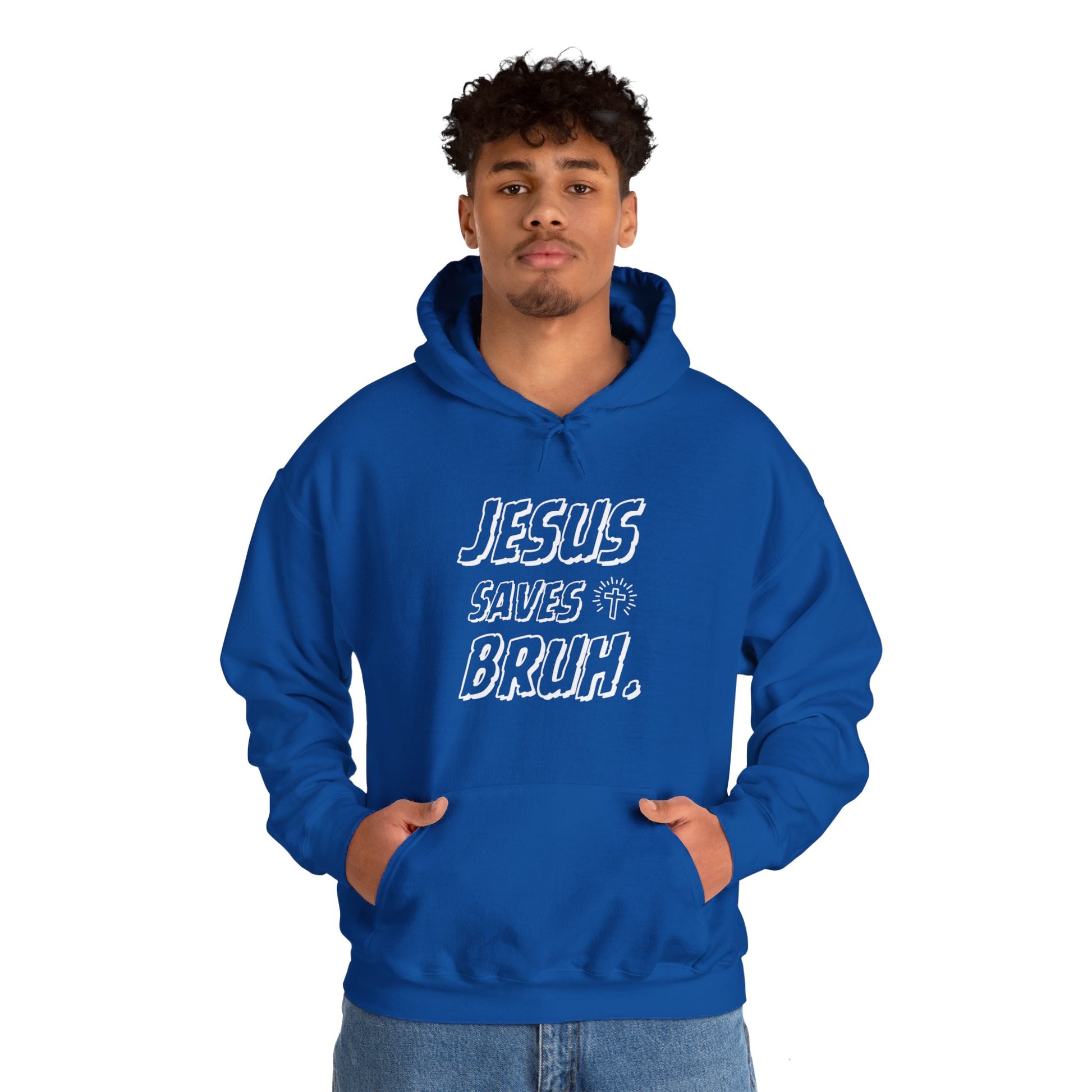 Jesus Saves Bruh Men's Hoodie (White Logo) - Sweet Baby Jeez Teez
