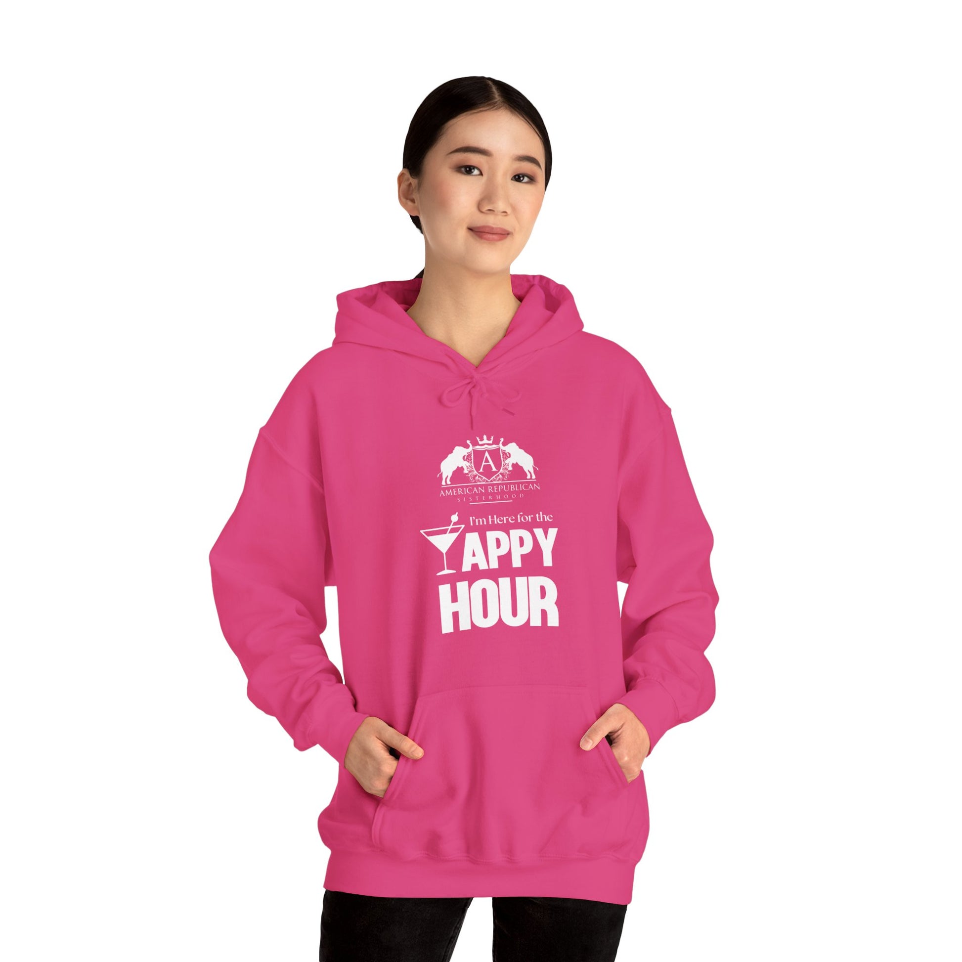 Here for the Yappy Hour Women's Relaxed Hoodie (ARS - White Logo) - Sweet Baby Jeez Teez