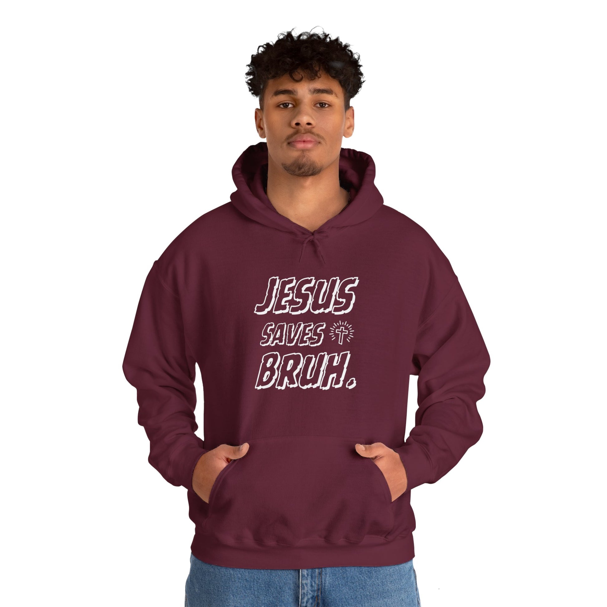 Jesus Saves Bruh Men's Hoodie (White Logo) - Sweet Baby Jeez Teez