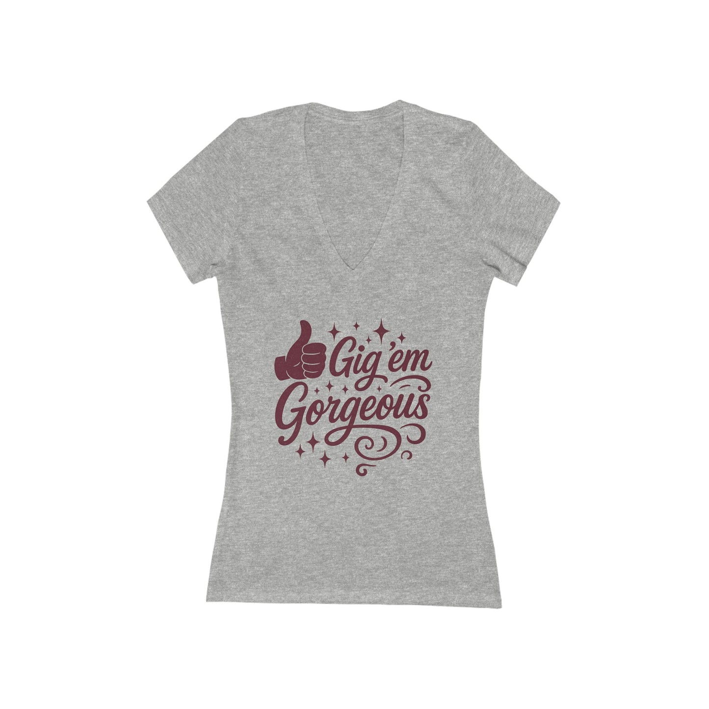 Gig 'em Gorgeous Women's Deep V-Neck Tshirt (Fitted Low Cut) - Sweet Baby Jeez Teez