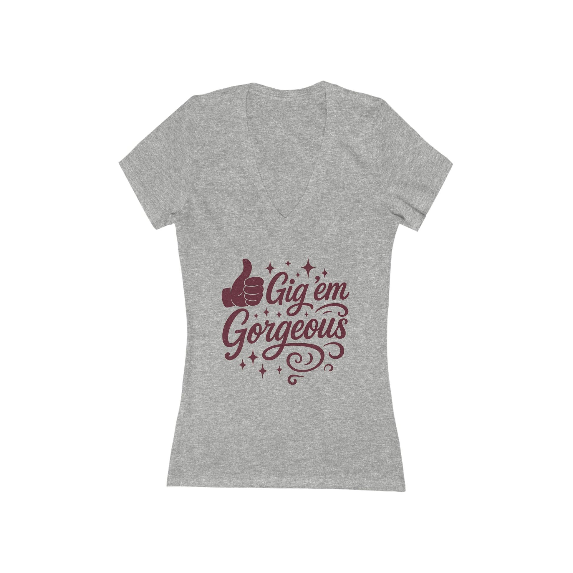 Gig 'em Gorgeous Women's Deep V-Neck Tshirt (Fitted Low Cut) - Sweet Baby Jeez Teez