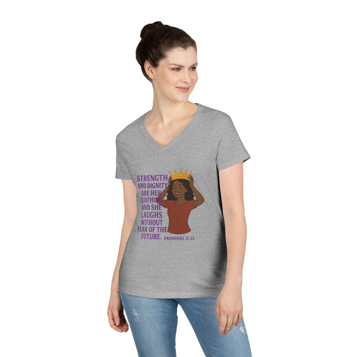 "Strength & Dignity" Bible Verse Women's V-neck T-shirt