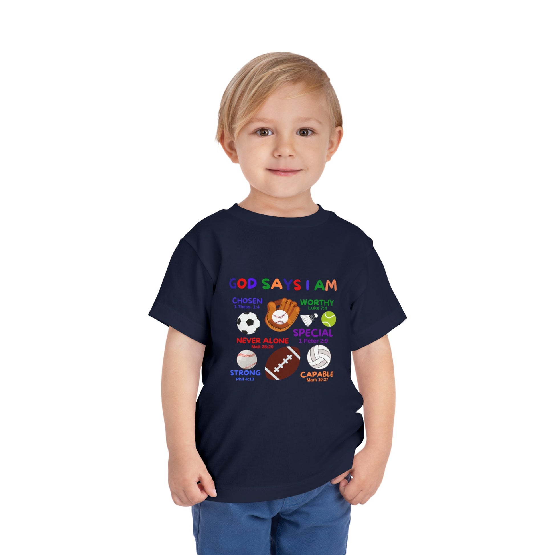 God Says I am Toddler Boys Tshirt (Sports Logo) - Sweet Baby Jeez Teez