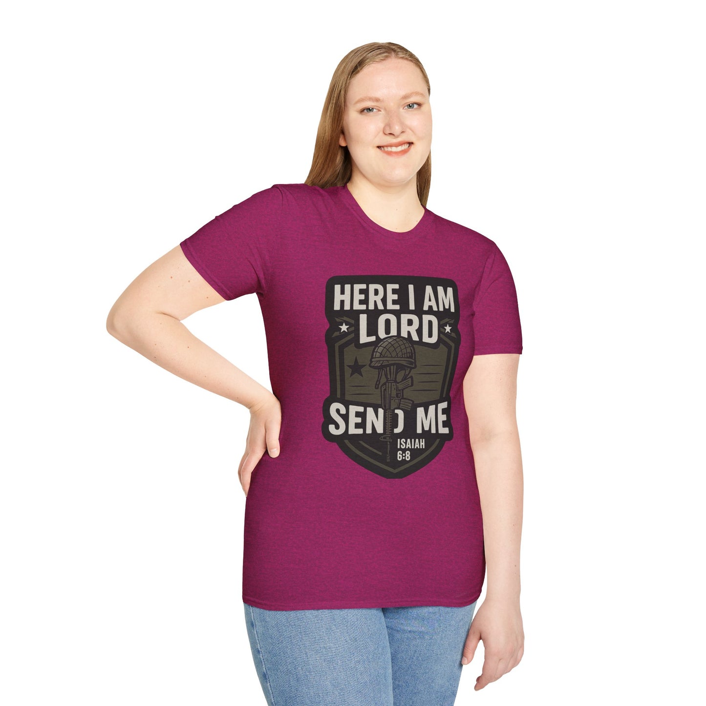"Here I Am Lord Send Me" Bible Verse Inspirational Faith T-Shirt (Military Logo)