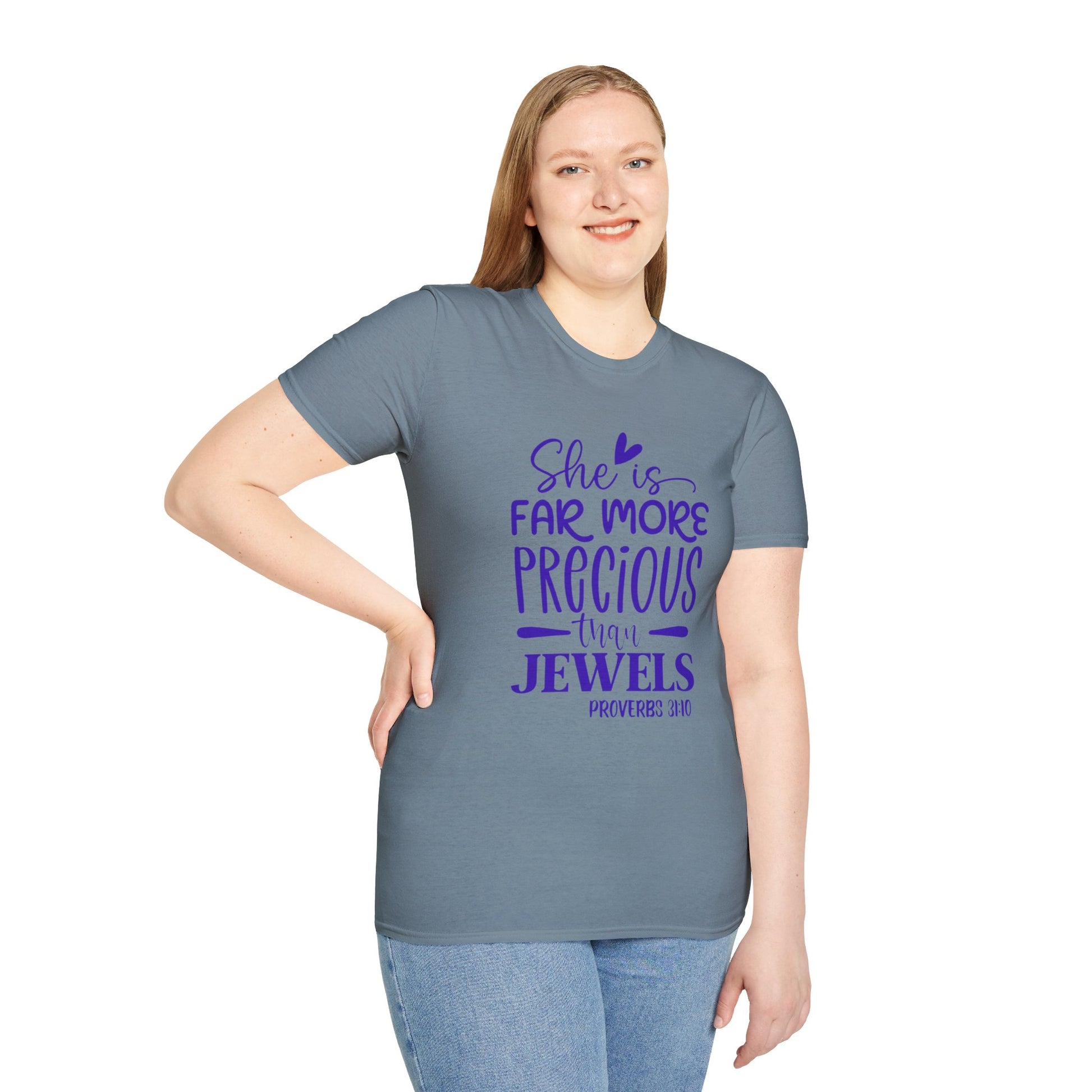 Far More Precious Women's Relaxed/Plus Tshirt (Cobalt Logo) - Sweet Baby Jeez Teez