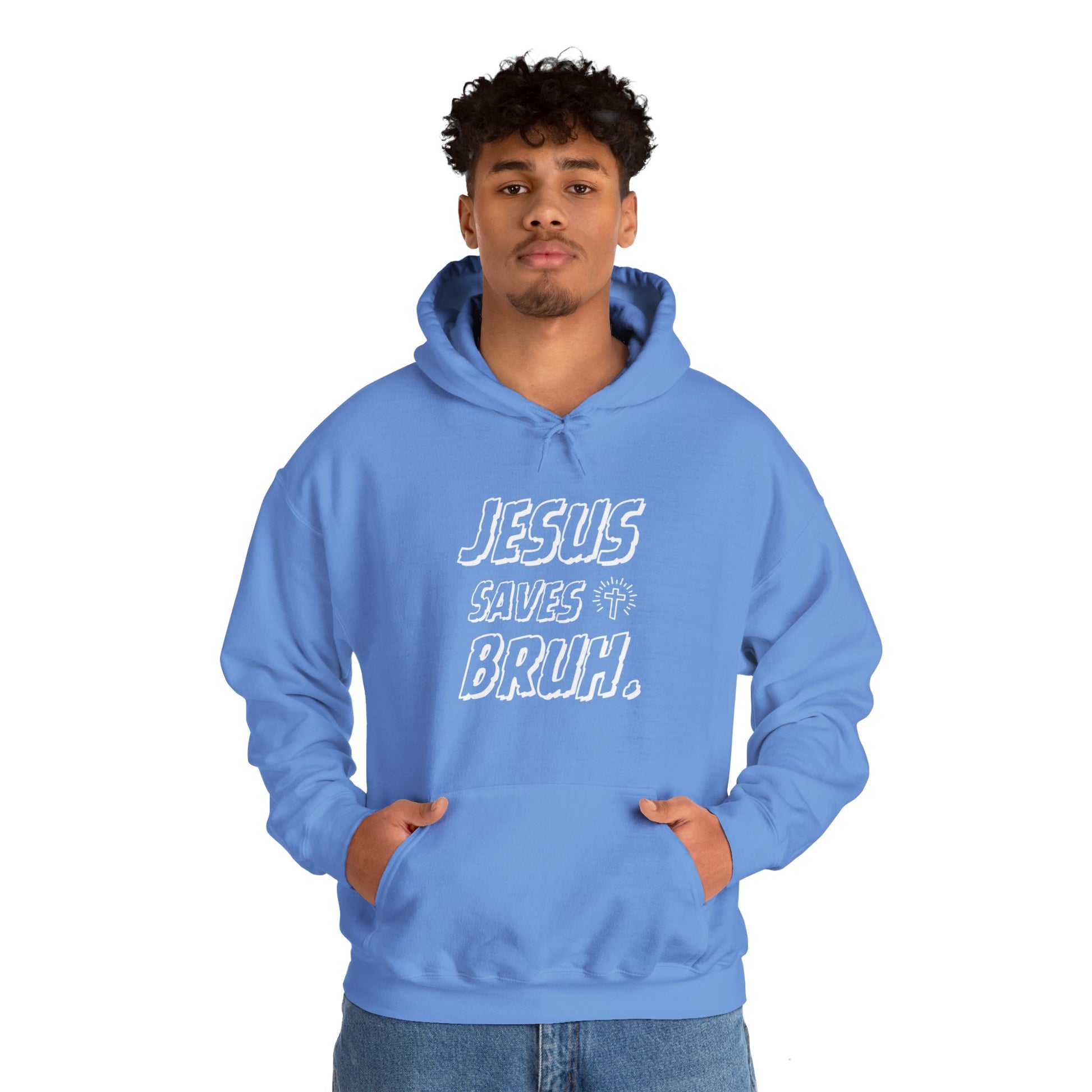 Jesus Saves Bruh Men's Hoodie (White Logo) - Sweet Baby Jeez Teez