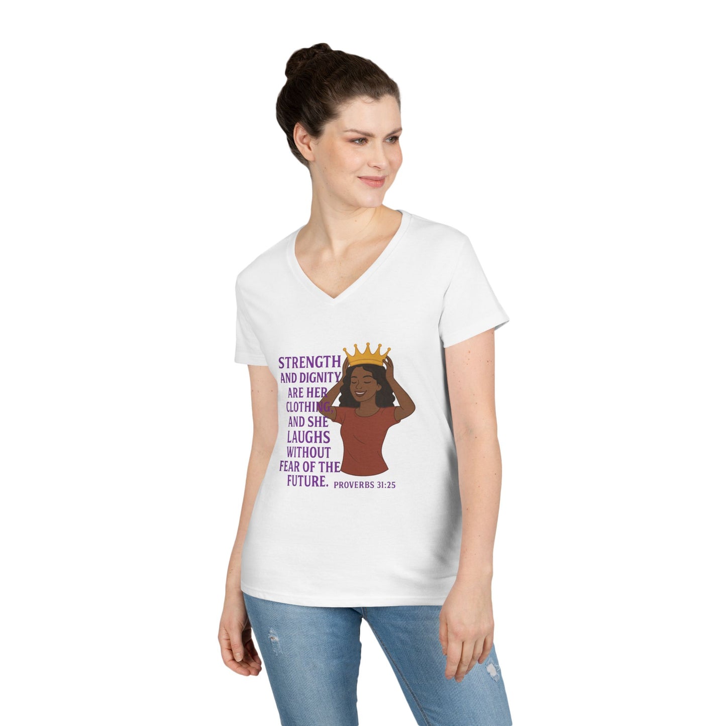 "Strength & Dignity" Bible Verse Women's V-neck T-shirt