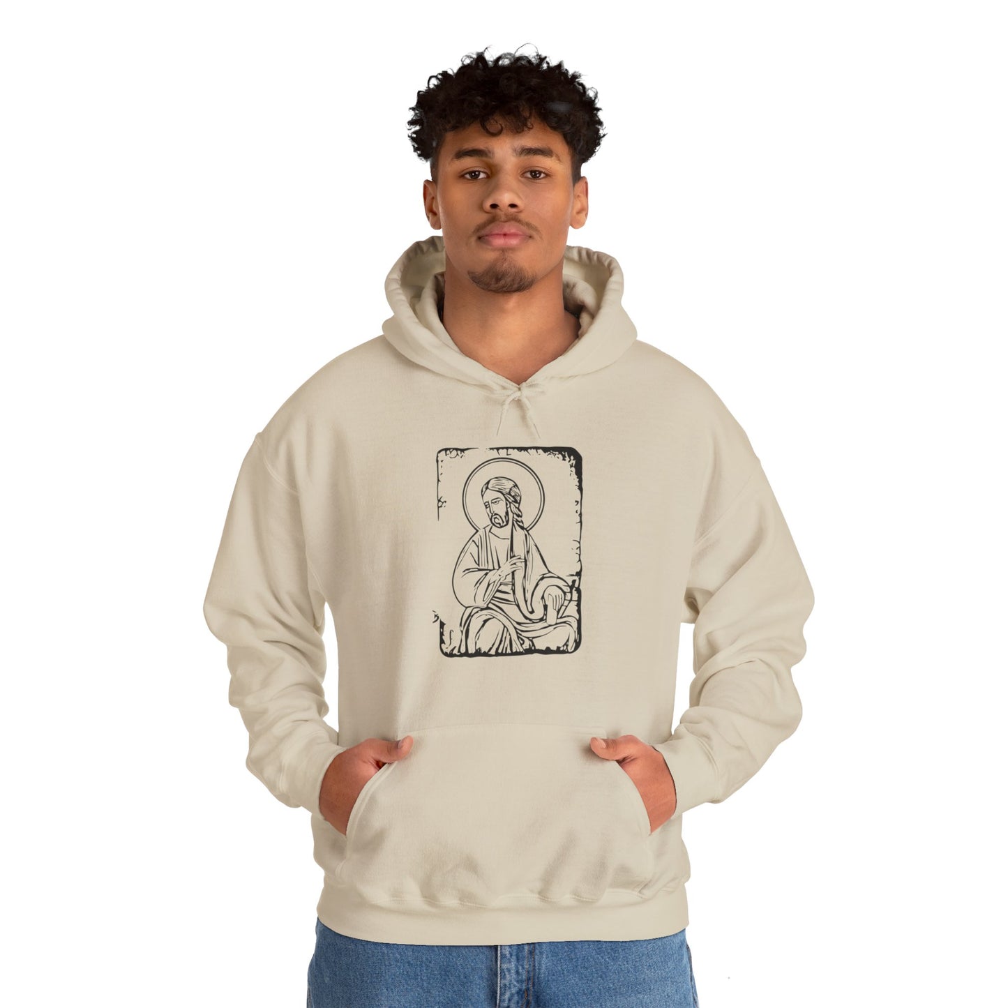 Orthodox Icon Men's Hooded Sweatshirt (Black Logo) - Sweet Baby Jeez Teez