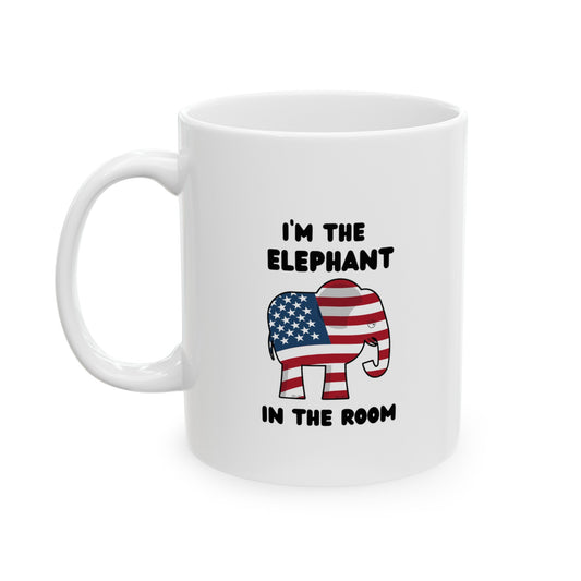 Elephant in Room Ceramic Mug, (11oz, 15oz) - Sweet Baby Jeez Teez