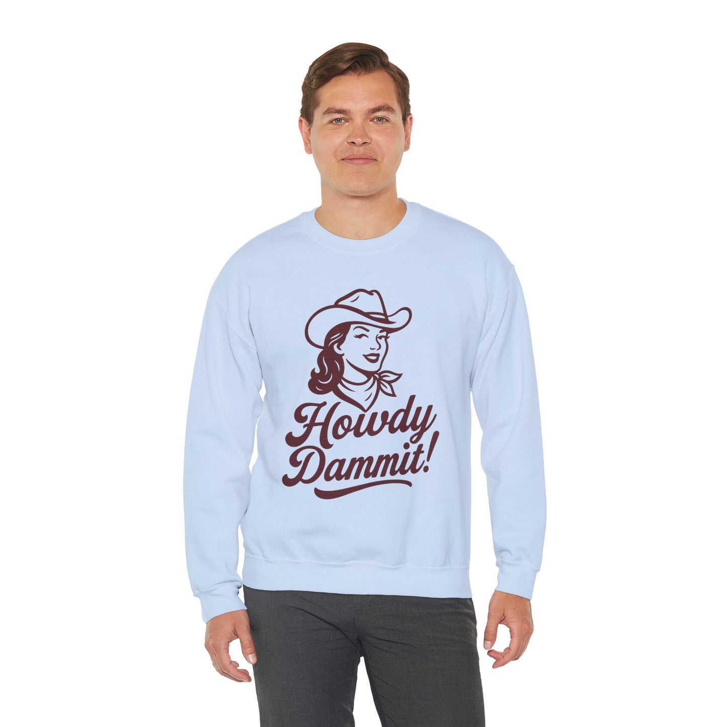 Howdy Dammit! Aggie Texas Cowgirl Cozy Unisex Sweatshirt (Maroon Logo)