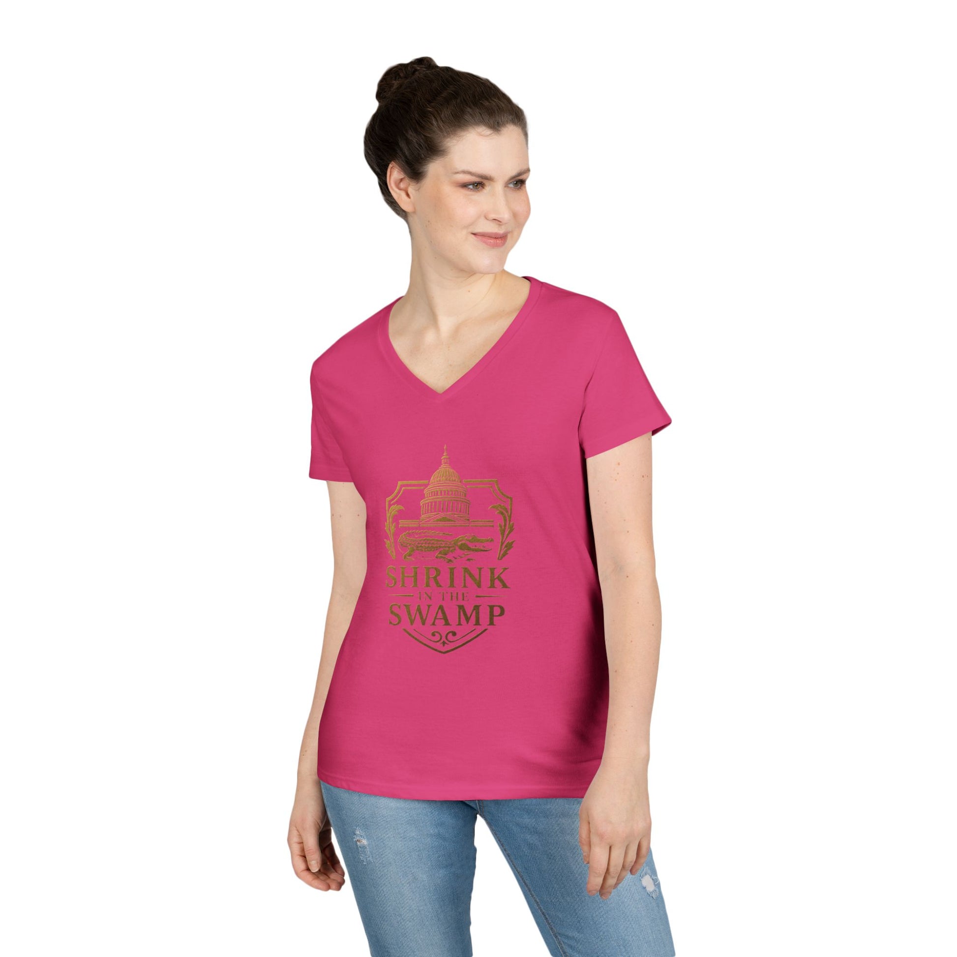 Shrink in the Swamp [TM] Ladies' V-Neck T-Shirt - Sweet Baby Jeez Teez