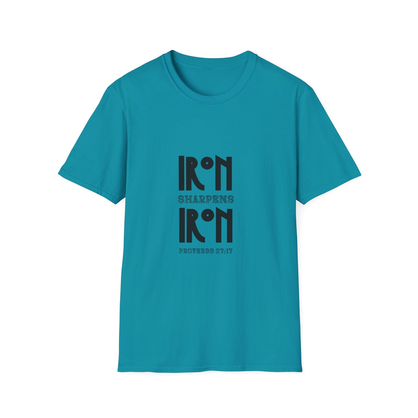"Iron Sharpens Iron" Bible Verse Christian Inspirational Softstyle Tshirt (Black Logo)