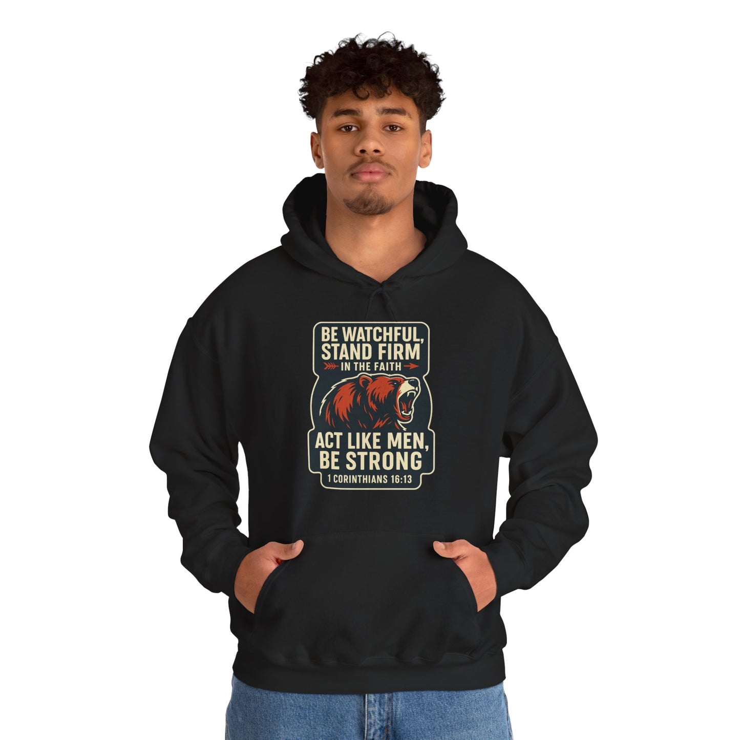 "Stand Firm in Faith" Bear Bible Verse Hoodie Sweatshirt