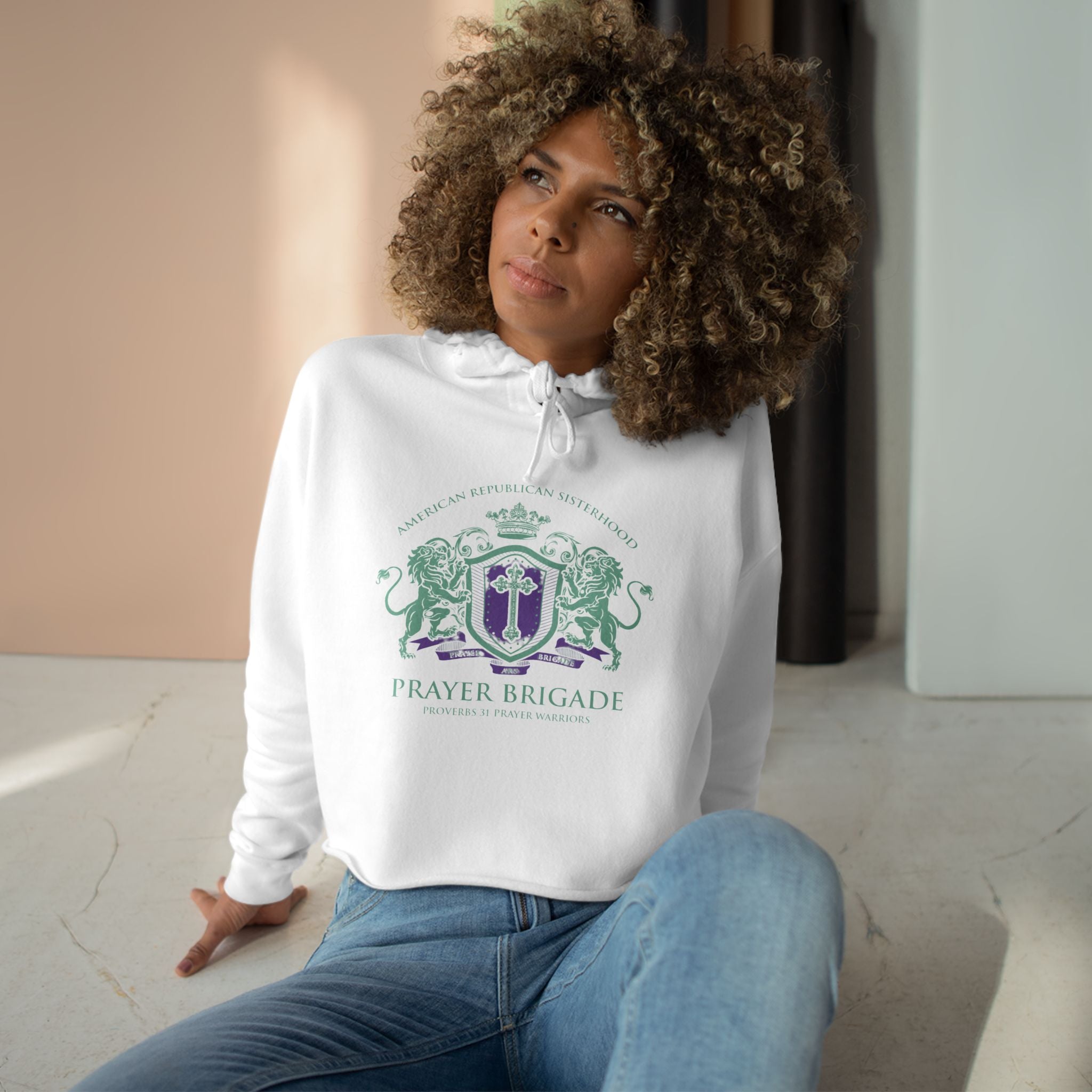 ARS Prayer Brigade Crop Hoodie (Green/Purple Logo) - Sweet Baby Jeez Teez