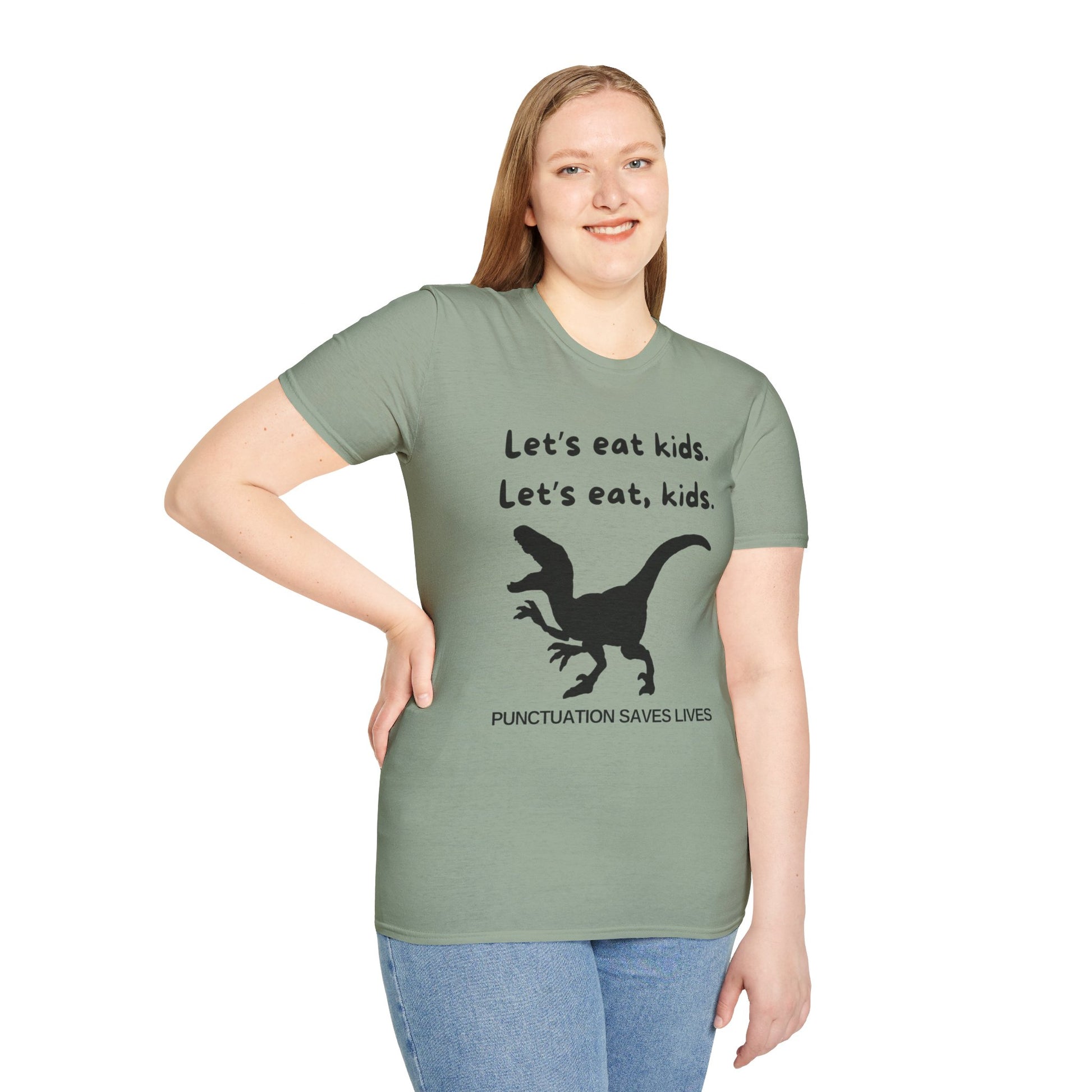 Lets Eat Kids Womens Relaxed/Plus Tshirt (Black Logo) - Sweet Baby Jeez Teez