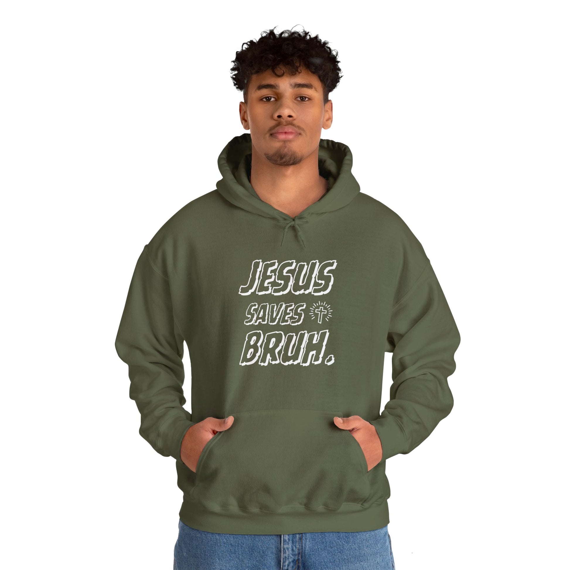 Jesus Saves Bruh Men's Hoodie (White Logo) - Sweet Baby Jeez Teez