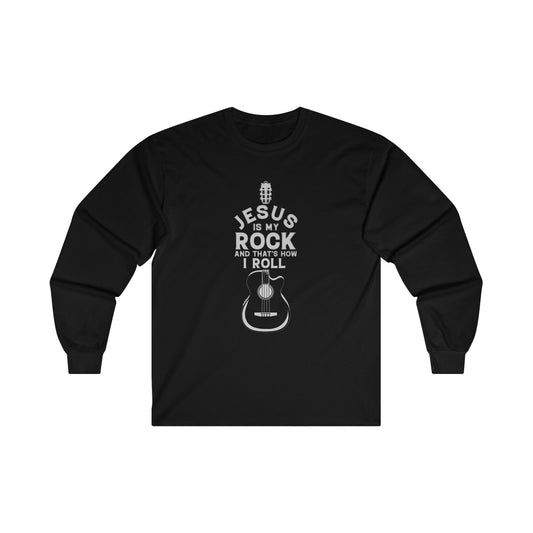 Jesus is My Rock Womens Relaxed/Plus Long Sleeve Tshirt (Light Gray Logo) - Sweet Baby Jeez Teez